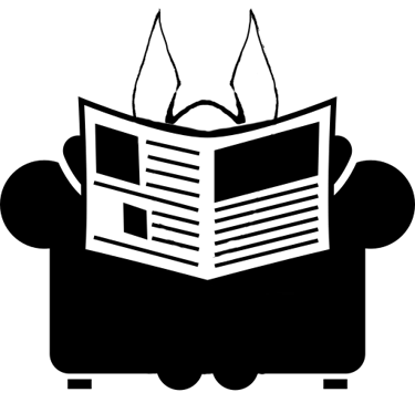 Anubis reading a newspaper on a chair