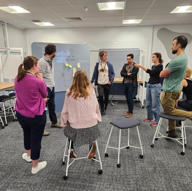 Workshop with participants brainstorming using sticky notes
