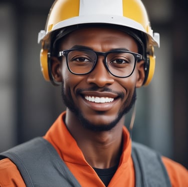 A happy customer at a construction site.
