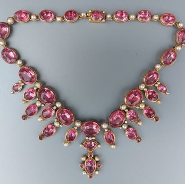 Victorian pink topaz & pearl necklace