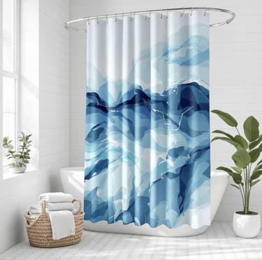Bold artistic shower curtain that turns a bathroom into a stunning, spa-like escape.