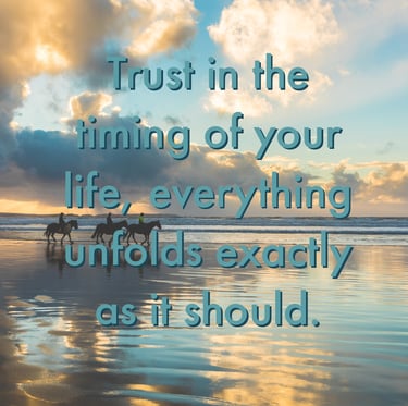"Trust in the timing of your life, everything unfolds exactly as it should"
