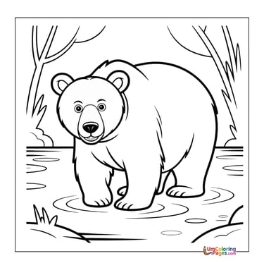 Wild bear outline drawing kids coloring book page