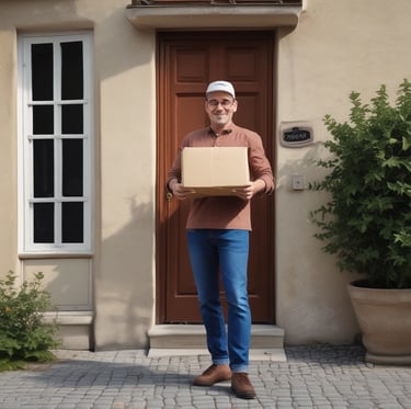 Happy customer receiving a package at a local Narbonne home