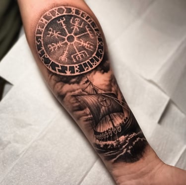 Viking ship tattoo in Kaunas Vigvisir tattoo