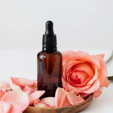 homeopathy for women a bottle with homeopathy on tray with roses