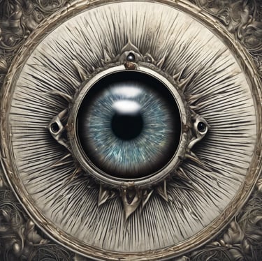 a computer eye looking at a computer screen with a clock on it