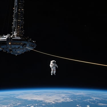 AgiTerA Beyond: Astronaut floating near futuristic space station, MICROGRAVITY.AERO