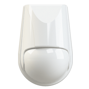 White wall-mounted PIR indoor motion sensor for home security systems.