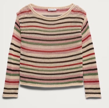 Banana Republic striped knit sweater in neutral, pink, and green earth tones.