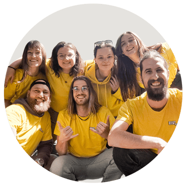 a group of people in yellow shirts
