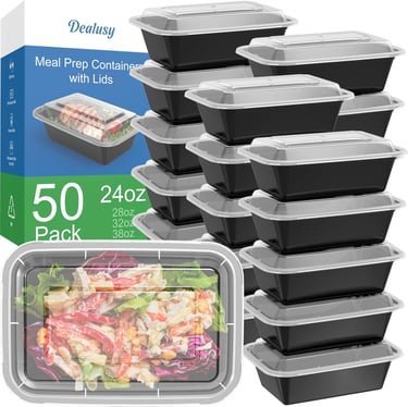 50 Pack (100-Piece) 24 oz Meal Prep Containers Reusable with Lids, Sturdy Leakproof & Food Safe
