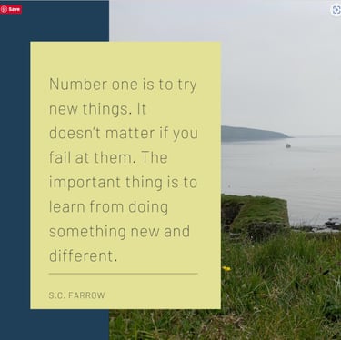 Dark grey text in a yellow box overlayed on the image of grey-skied coastline 