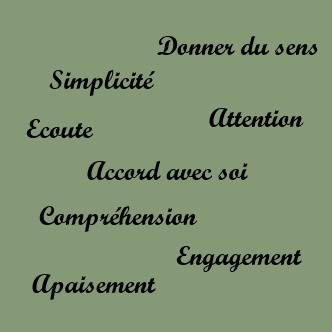 Donner du sens, simplicité, attention, écoute, accord avec soi, compréhension, engagement