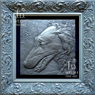 Borzoi Boreal - Russian Wolfhound Portrait - Bronze Relief Sculpture - Jeremiah D Welsh