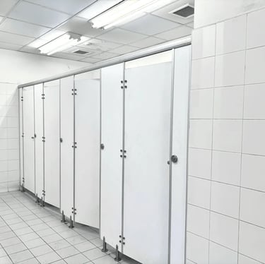"Stainless steel and nylon accessories for toilet cubicles"
