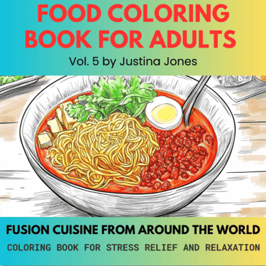 Food Coloring Book Cover with a bowl filled with fusion food
