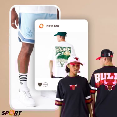 a man and woman wearing sportswear and a new era t - shirt