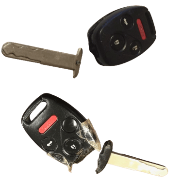 2 broken Honda Accord remote head keys in Olney Plaza