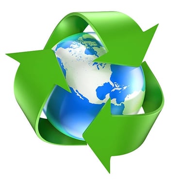 3 flechas verdes que abrazan el globo, simbolizando la sostenibilidad