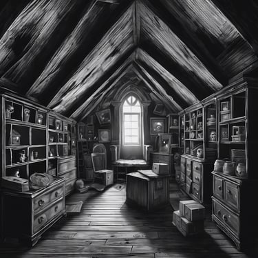 a lofted room with a lofted room and a lofted room