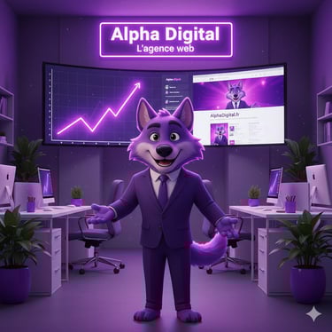Alpha Digital – Agence web moderne, création de sites internet et identité visuelle, mascotte loup d