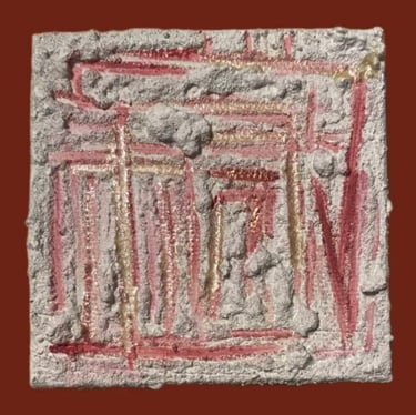 Toile mixed média abstraite rouge carmin et perle Xirkys artiste plasticienne