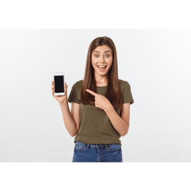a woman holding a cell phone in her hand
