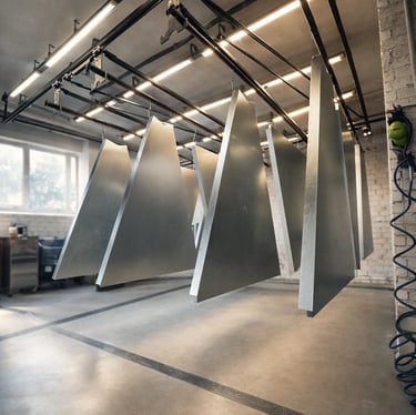 Cinkuotos plieno detalės paruoštos milteliniam dažymui