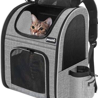 Pecute Cat Backpack with Breathable Mesh, Dog Backpack Carrier with Multi-Pockets for Cats Puppies