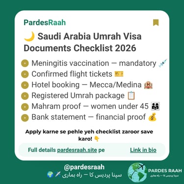 Saudi Arabia Umrah Visa documents checklist 2026 including vaccination and flight requirements for pilgrims.