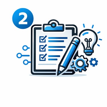 Strategy and planning process with checklist, ideas, and digital business development tools