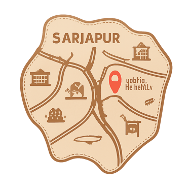 A stylized map graphic of the Sarjapur area showing landmarks and the location of Birla Evara.