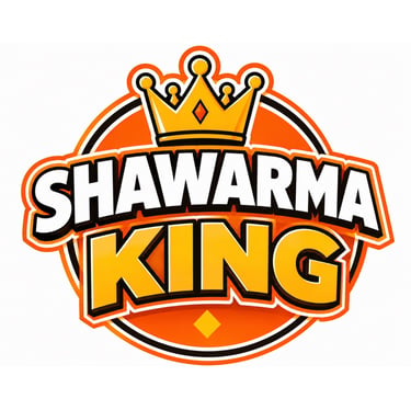 Shawarma King logo featuring a gold crown on an orange circular background with bold typography.
