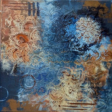 Burnt sienna and ultramarine mandala abstract painting