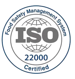ISO 22000 certified logo for food safety management system, ensuring safe food production standards.