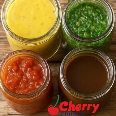 Frascos con vinagreta, tahini y yogur.