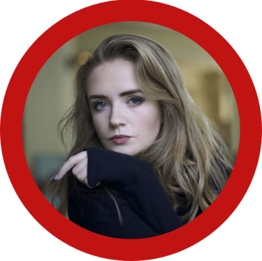 a woman with a red circle in a red circle
