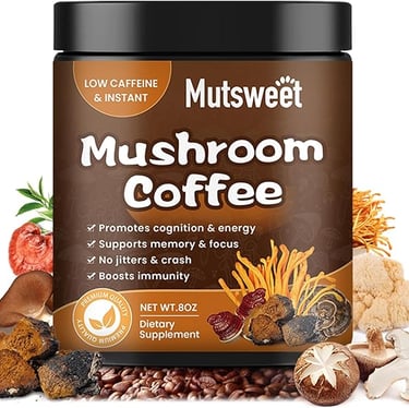 a jar of mushroom coffee with mushrooms and mushrooms