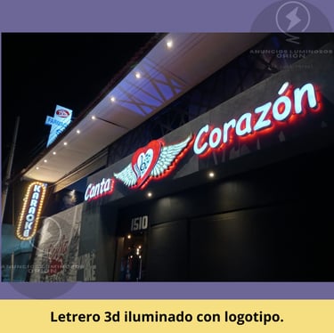 Letrero y logotipo 3d iluminado para exterior.
