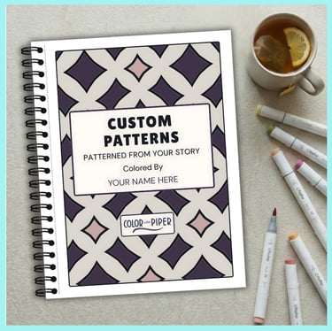 wirebound coloring book with geometric patterns entitled CUSTOM PATTERNS