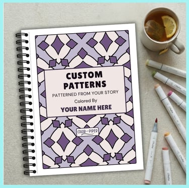 wirebound coloring book with geometric patterns entitled CUSTOM PATTERNS