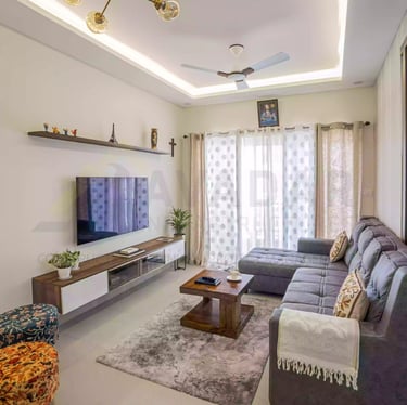 a living room with a couch and a television