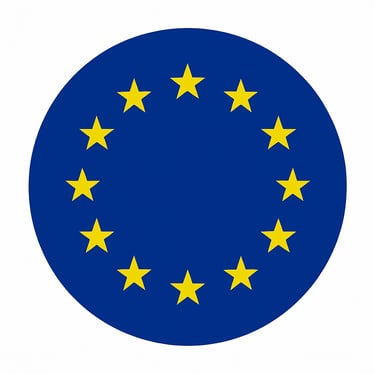 a circular blue and yellow flag with stars