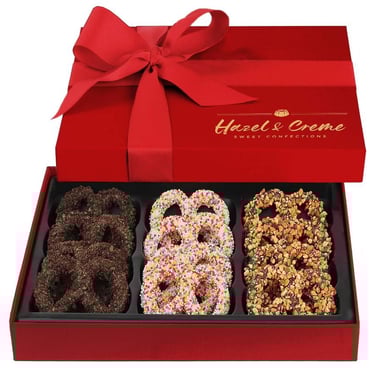 Chocolate Covered Pretzel Gift Box - Gourmet Pretzels - Valentines Chocolate Gift Box - Anniversary,