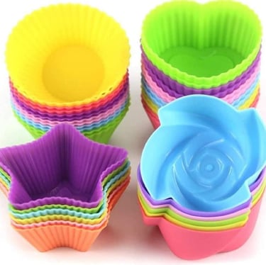LetGoShop Silicone Cupcake Liners Reusable Baking Cups Nonstick Round Stars Heart Flowers 24 Pieces 