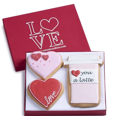 Valentines Day Cookies Gift Basket, Hand Decorated Vanilla Sugar Cookie Greeting Card,