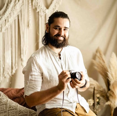 Thomas Bertini smiling with vintage film camera — BonjourMrsBride fine art wedding photographer