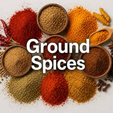 Premium ground spices exporter from India including turmeric chilli coriander cumin and masala powders