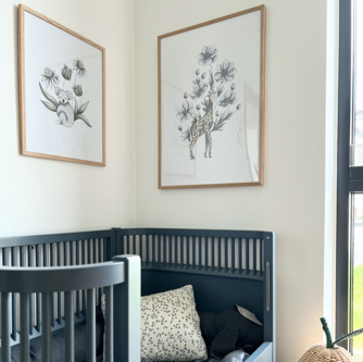 Kids Room with animals illustrations framed art print hanged on the walls 